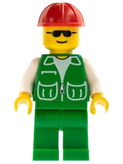 LEGO Jacket Green with 2 Large Pockets - Green Legs, Red Construction Helmet minifigure