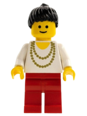 LEGO Necklace Gold - Red Legs, Black Ponytail Hair minifigure