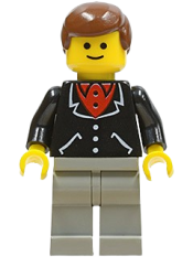 LEGO Suit with 3 Buttons Black - Light Gray Legs, Brown Male Hair minifigure