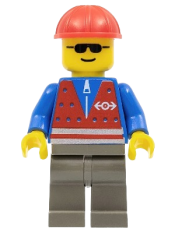 LEGO Red Vest and Zipper - Dark Gray Legs, Red Construction Helmet minifigure