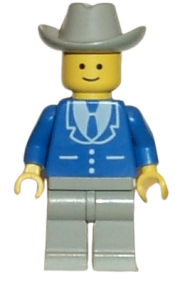 LEGO Suit with 3 Buttons Blue - Light Gray Legs, Light Gray Cowboy Hat minifigure