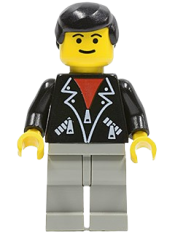 LEGO Leather Jacket with Zippers - Light Gray Legs, Black Male Hair minifigure