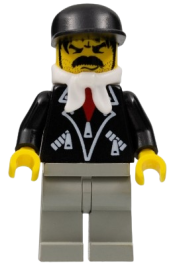 LEGO Leather Jacket with Zippers - Light Gray Legs, Black Cap, Bandana minifigure