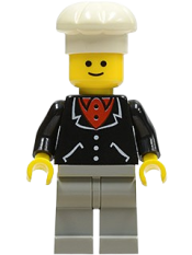 LEGO Suit with 3 Buttons Black - Light Gray Legs, White Chef Hat minifigure