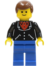 LEGO Suit with 3 Buttons Black - Blue Legs, Brown Male Hair minifigure