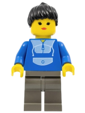 LEGO Jogging Suit, Dark Gray Legs, Black Ponytail Hair minifigure