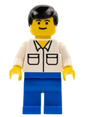 LEGO Shirt with 2 Pockets, Blue Legs, Black Male Hair minifigure