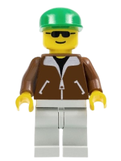 LEGO Jacket Brown - Light Gray Legs, Green Cap, Black Sunglasses minifigure