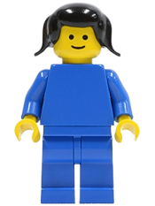 LEGO Plain Blue Torso with Blue Arms, Blue Legs, Black Pigtails Hair minifigure