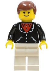 LEGO Suit with 3 Buttons Black - White Legs, Brown Male Hair minifigure