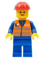 LEGO Orange Vest with Safety Stripes - Blue Legs, Red Construction Helmet minifigure