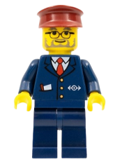 LEGO Dark Blue Suit with Train Logo, Dark Blue Legs, Dark Red Hat - Conductor minifigure