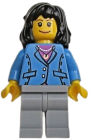 LEGO Medium Blue Jacket, Light Bluish Gray Legs, Black Mid-Length Female Hair minifigure