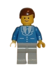 LEGO Suit with 3 Buttons Blue - Light Gray Legs, Brown Male Hair minifigure