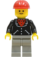 LEGO Suit with 3 Buttons Black - Light Gray Legs, Red Construction Helmet minifigure