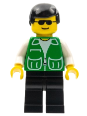 LEGO Jacket Green with 2 Large Pockets - Black Legs, Black Male Hair minifigure