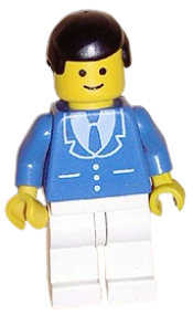 LEGO Suit with 3 Buttons Blue - White Legs, Black Male Hair minifigure