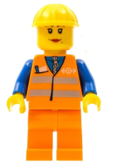 LEGO Orange Vest with Safety Stripes - Orange Legs, Yellow Construction Helmet, Female Dual Sided Head minifigure