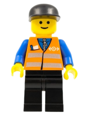 LEGO Orange Vest with Safety Stripes - Black Legs, Black Cap minifigure