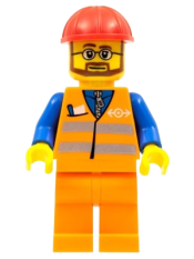 LEGO Orange Vest with Safety Stripes - Orange Legs, Red Construction Helmet, Beard and Glasses minifigure