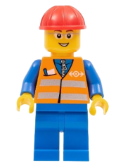 LEGO Orange Vest with Safety Stripes - Blue Legs, Gray Frame Glasses, Red Construction Helmet minifigure