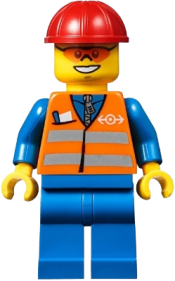 LEGO Orange Vest with Safety Stripes - Blue Legs, Red Construction Helmet, Orange Sunglasses minifigure