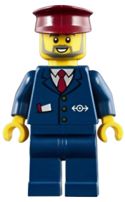 LEGO Dark Blue Suit with Train Logo, Dark Blue Legs, Dark Red Hat, Gray Beard minifigure