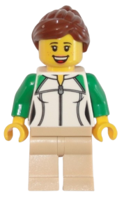 LEGO Female Outline Sweatshirt with Zipper, Tan Legs, Reddish Brown Hair Female Ponytail and Swept Sideways Fringe minifigure