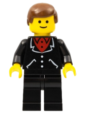 LEGO Suit with 3 Buttons Black - Black Legs, Brown Male Hair minifigure