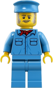 LEGO Train Worker - Male, Medium Blue Hat, Medium Blue Shirt with Red Bandana, Medium Blue Legs minifigure