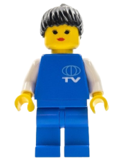 LEGO TV Logo Small Pattern, Blue Legs, Black Ponytail Hair minifigure