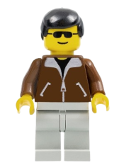 LEGO Jacket Brown - Light Gray Legs, Black Male Hair, Black Sunglasses minifigure