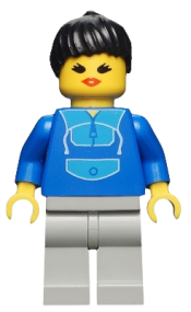 LEGO Jogging Suit, Light Gray Legs, Black Ponytail Hair, Open Mouth minifigure