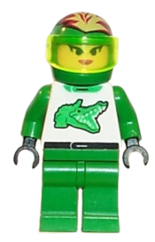 LEGO Race - Driver, Green Alligator, Helmet with Flames minifigure
