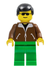 LEGO Jacket Brown - Green Legs, Black Male Hair minifigure