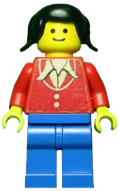 LEGO Patron - Red Torso with Buttons and Collar (Torso Sticker), Blue Legs, Black Pigtails Hair minifigure