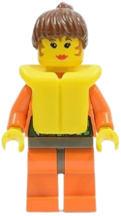 LEGO Orange Rock Raiders Shirt, Brown Ponytail Hair, Life Jacket minifigure