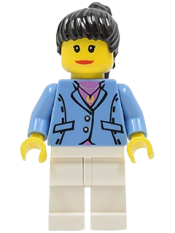 LEGO Medium Blue Jacket, White Legs, Black Ponytail Hair minifigure