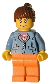 LEGO Medium Blue Jacket, Orange Legs, Reddish Brown Ponytail Hair minifigure