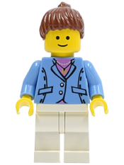LEGO Medium Blue Jacket, White Legs, Reddish Brown Ponytail Hair minifigure