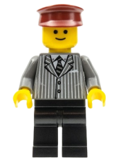 LEGO Pinstripe Suit Jacket, Black Legs, Dark Red Hat, Standard Grin minifigure