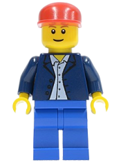 LEGO Dark Blue Jacket, Light Blue Shirt, Blue Legs, Red Cap minifigure