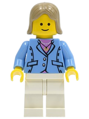 LEGO Medium Blue Jacket, White Legs, Dark Tan Female Hair minifigure