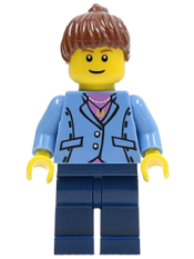 LEGO Medium Blue Jacket, Dark Blue Legs, Reddish Brown Ponytail Hair minifigure