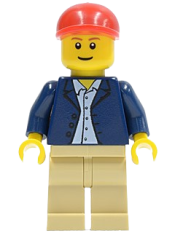 LEGO Dark Blue Jacket, Light Blue Shirt, Tan Legs, Red Short Bill Cap set