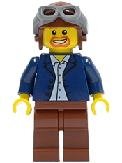 LEGO Dark Blue Jacket, Light Blue Shirt, Reddish Brown Legs, Aviator Cap and Goggles minifigure