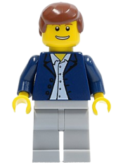 LEGO Dark Blue Jacket, Light Blue Shirt, Light Bluish Gray Legs, Reddish Brown Male Hair minifigure