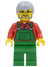 LEGO Overalls Farmer Green, Light Bluish Gray Hair, Glasses minifigure