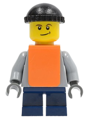 LEGO Plain Light Bluish Gray Torso, Dark Blue Short Legs, Knit Cap, Orange Vest minifigure