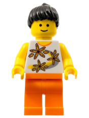 LEGO Yellow Flowers - Black Ponytail Hair, Orange Legs minifigure